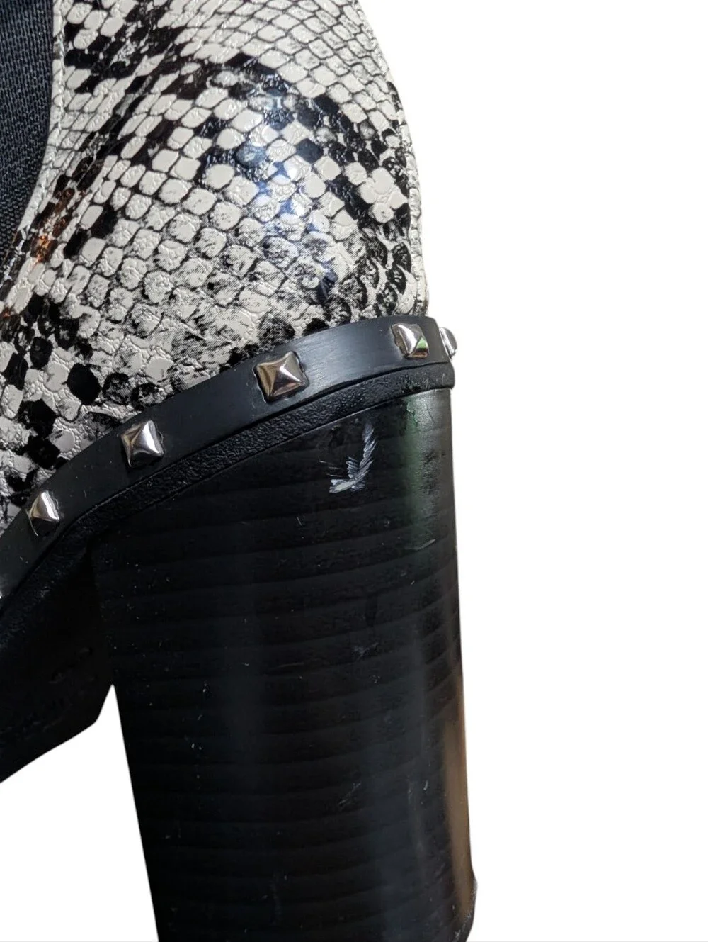 Katlui Snake Print Studded Chelsea Ankle Boots Size 40 Block Heel